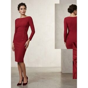 Chiara Boni Dress Merlot‎ Ponte VNeck Draped Sheath Sz 42